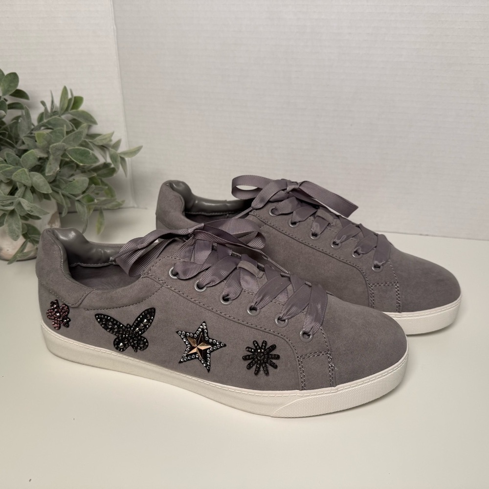 Libby Edelman Cece Gray Low Top Lace Up Embellished Sneakers Womens Size 11 Boho